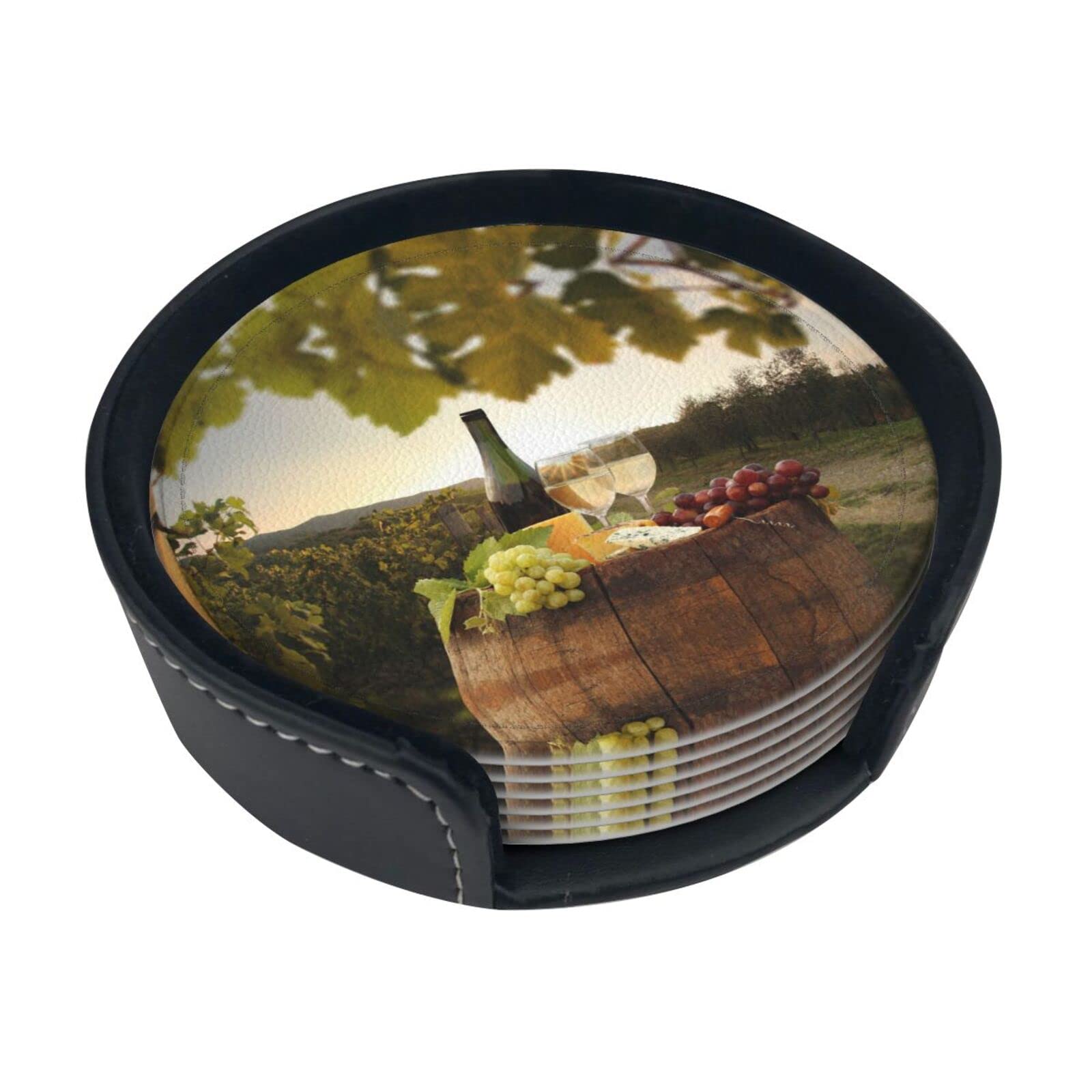 Coasters Set Of 6 Red Wine Print Leather Coasters For Drinks,Home Décor And Housewarming Gift