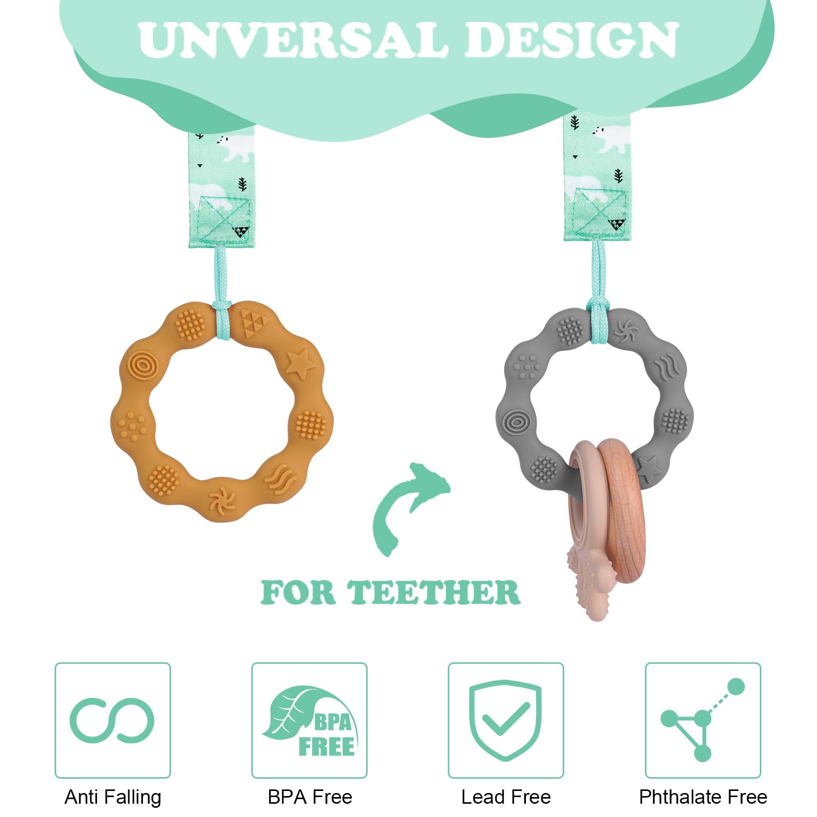 Aolso Ciuccio Catena per Bambini, 4 Pezzi Catenella Portaciuccio con 4 Pezzi Ciuccio Clip Adattatore, Catena per Ciuccio per Neonato per Nascita Battesimo Baby Compleanno Natale Regalo-Natale