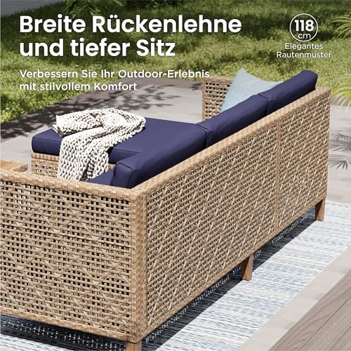 PHI VILLA Rattan Gartenmöbel Set Balkonmöbel 6 Personen, Lounge Möbel Outdoor Gartenlounge Gartensofa mit 1 Chaise Longue… – Ansicht 4