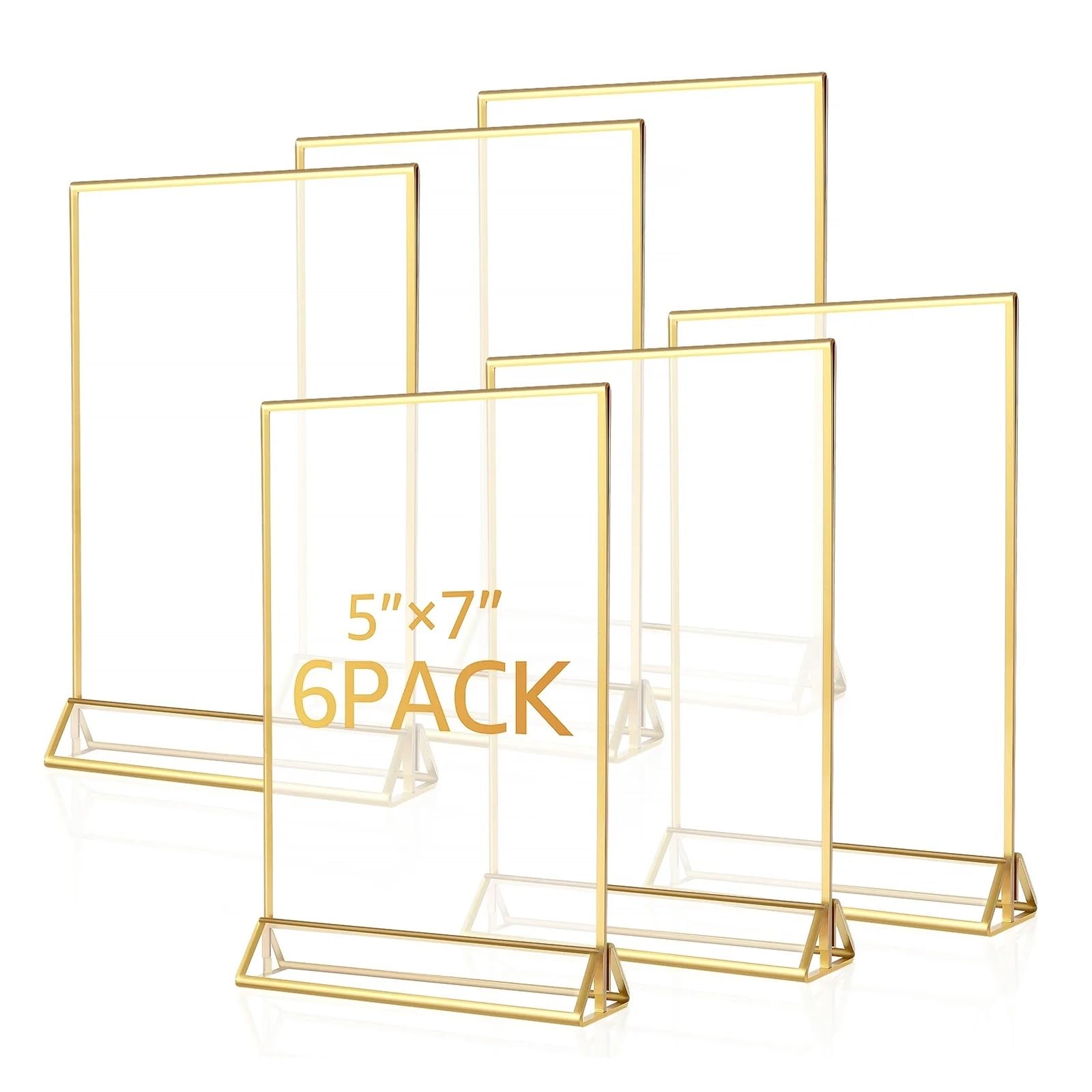soporte para números de mesa, Porta letreros con marcos dorados transparentes for mesas de boda, soportes for menús, recetas, tarjetas y fotos(Gold 5x7 Inches)