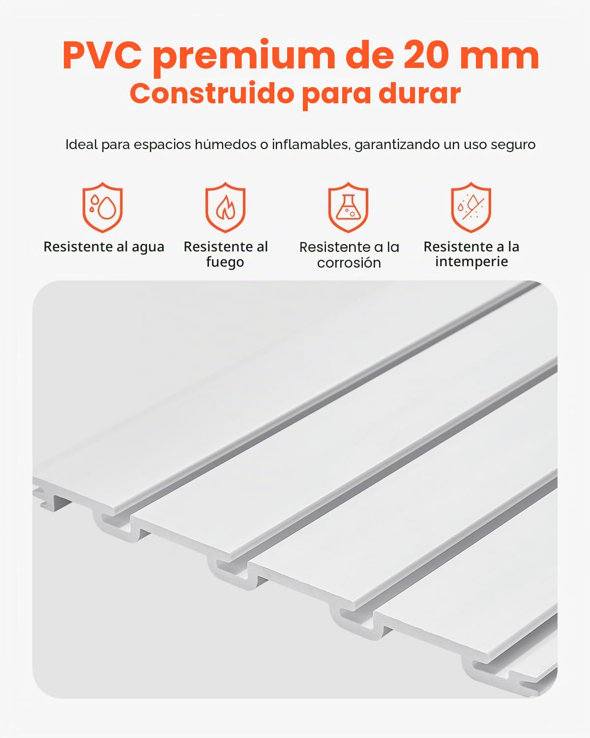 VEVOR Paneles de Pared de Listones 1225 x 645 x 20 mm, Panel de Listones de Garaje de PVC Diseño Modular con Estructura de Acoplamiento y Corte de Bricolaje para Almacenamiento y Exhibición, Blanco