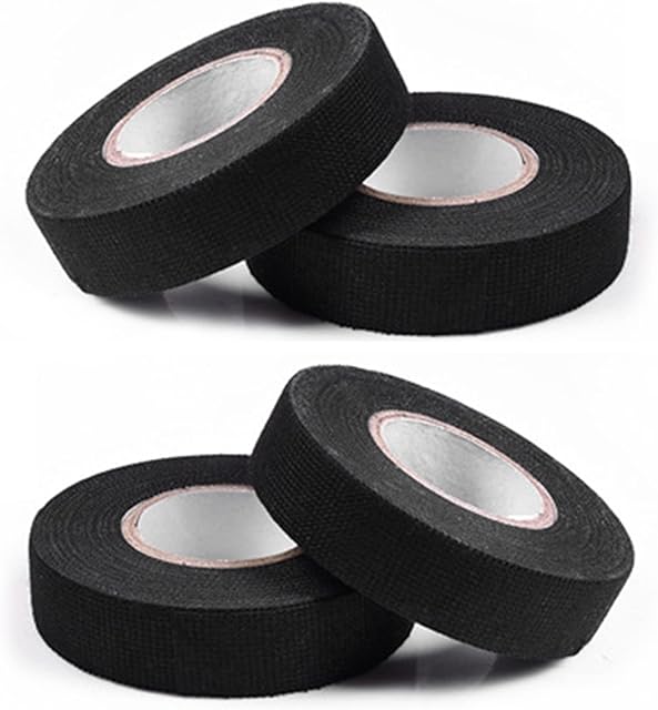 19 MM X 15 M Black Wiring Harness Loom Tape, Adhesive Fabric Cloth Tape for Car Auto Vehicle Trucks, High Temperature Cloth Harness Tape, Heat Resistant Cloth Fabric Tape, 4pcs