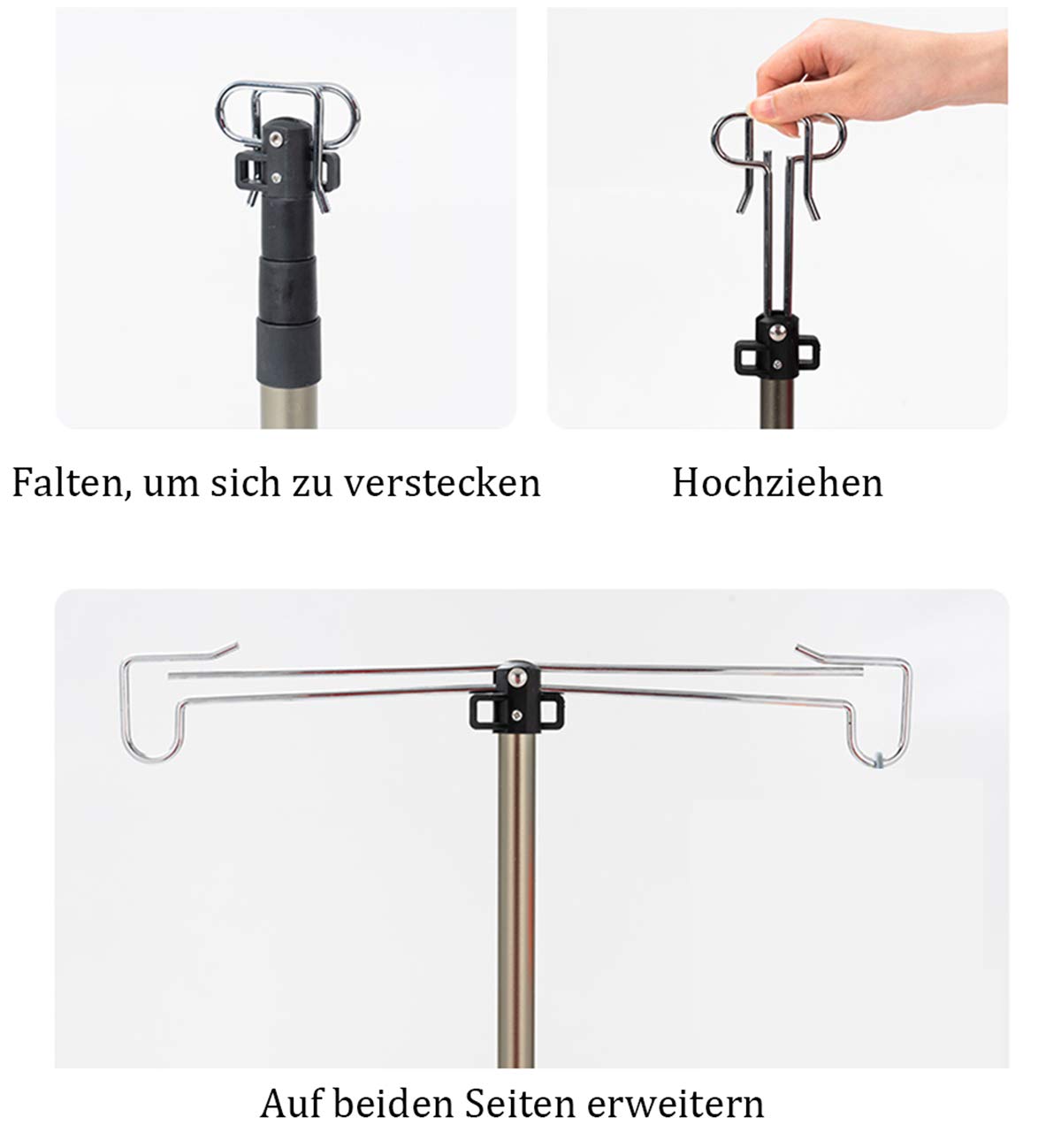 Support pour sac de dialyse, support réglable en alliage d'aluminium, support de perfusion médicale avec 2 crochets, pliable, pour soins à domicile, hôpital et clinique pour personnes âgées (194