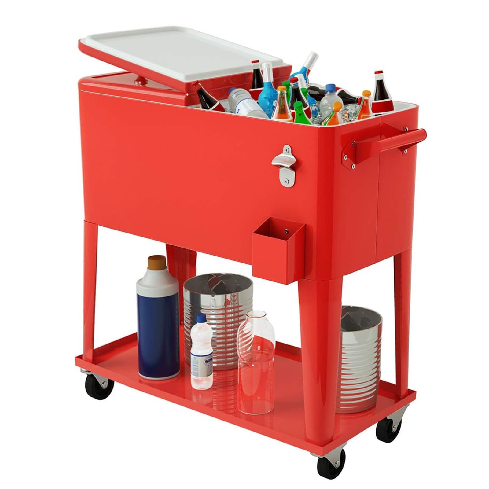 COSTWAY 76L Carrito Nevera con Ruedas, Carro de Bebidas Refrigerado Portátil con Abrebotellas, Estante y 2 Compartimentos, hasta 72 Horas, 40 x 79 x 87 cm, para Patio Fiesta Terraza