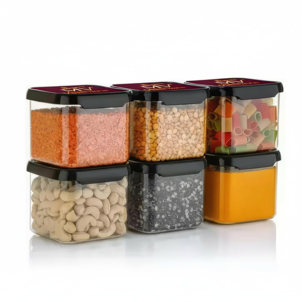 MITTIVERSE Kitchen Storage Containers – BPA Free, Stackable Pantry & Fridge Organiser | Modular Storage Boxes (Square Stackable Airtight Containers – Atta, Dal, Dry Fruits & Masala (Set of 6))