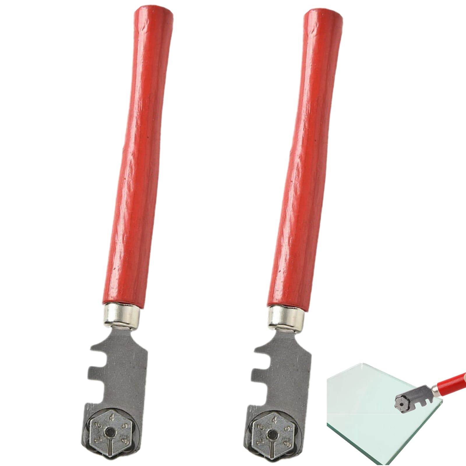 2 Packs Glass Cutter with 6 Interchangeable Carbide Cutting Wheels Craft Cutting Kit Tool with Wooden Handle Perfect for Cutting and Scoring Glass Bottles, Mirrors, Window Panes, Shelves