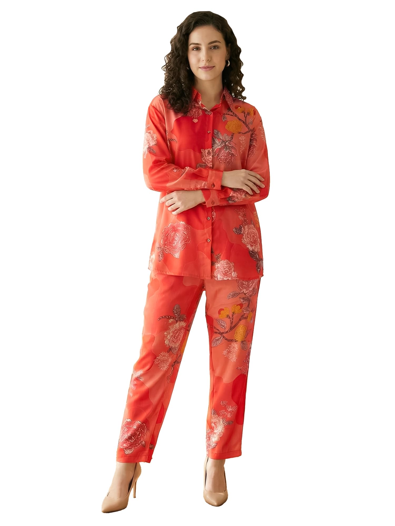 indo era Women's Silk Blend Printed Shirt Collar Shirt & Pant Set (LWCDAI1063)-picture-30