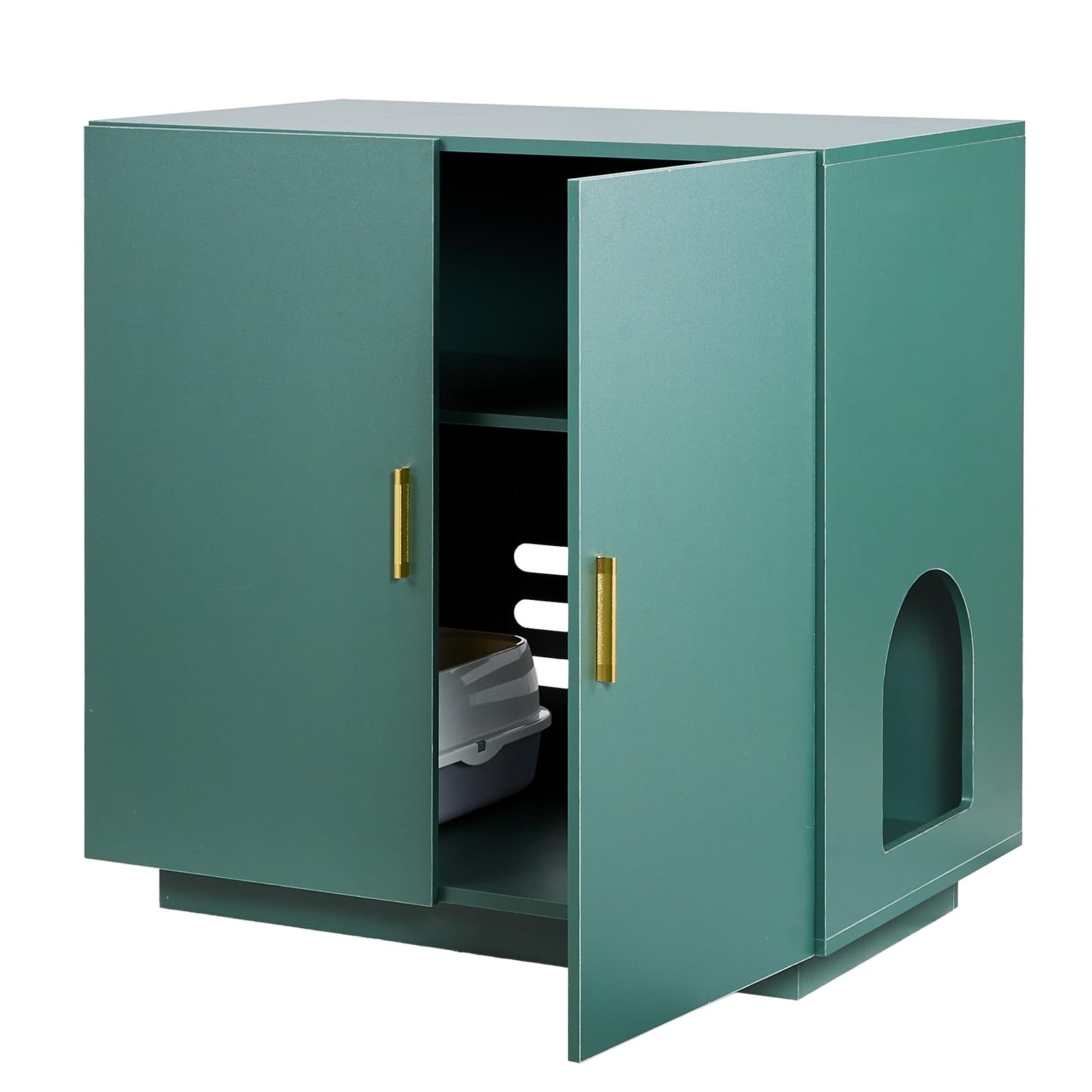 VEVOR Meuble pour Bac à Litière Chat Armoire Cache Maison de Toilette de Chat Double Porte, Niche Cache-litière Bois avec Trous d'Aération, pour la Plupart Bacs à Litière Chats, 80 x 50 x 79 cm, Vert