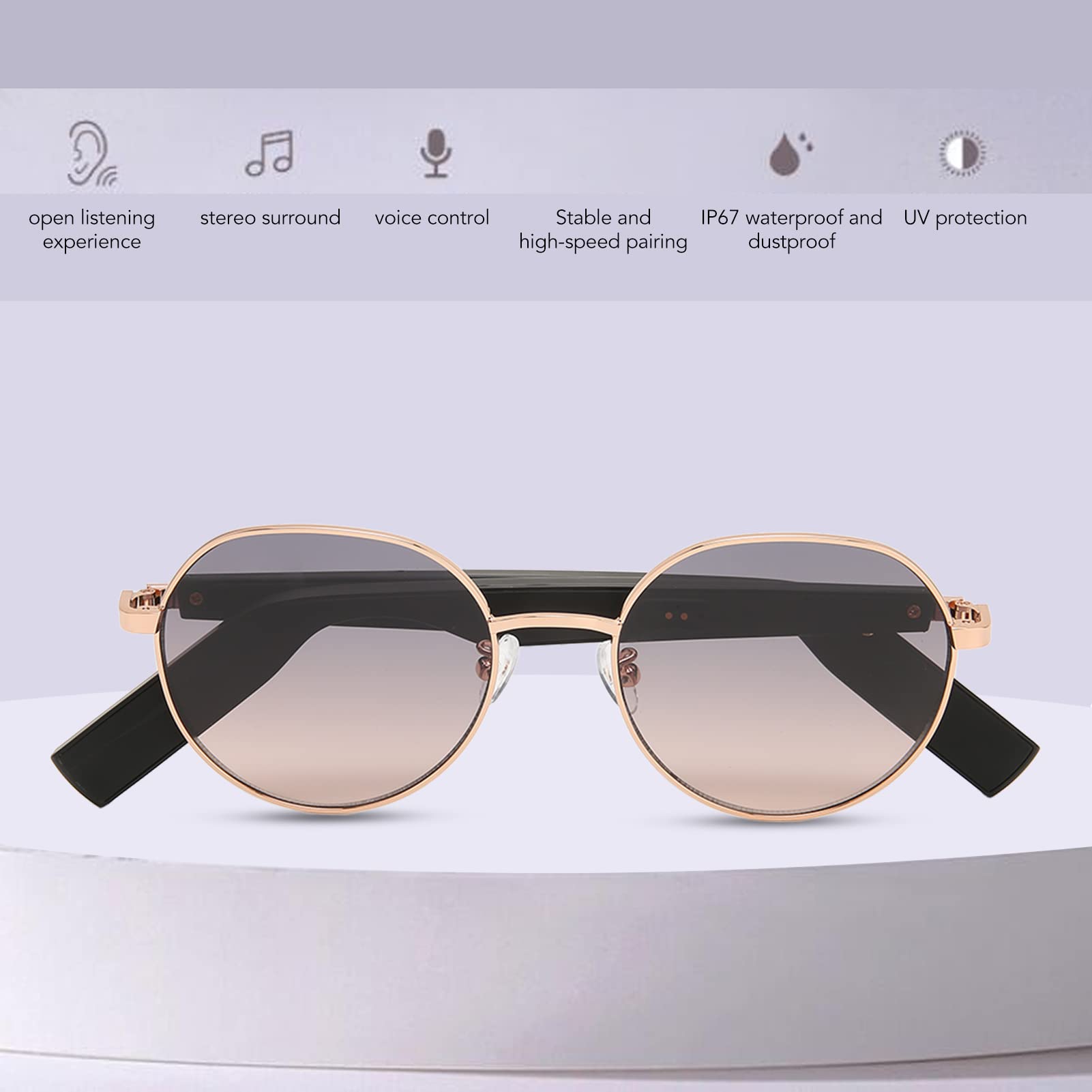 Audio Gafas de Sol Inteligentes Bluetooth Protección UV Altavoces Abiertos para Actividades Al Aire Libre TR90 Negro