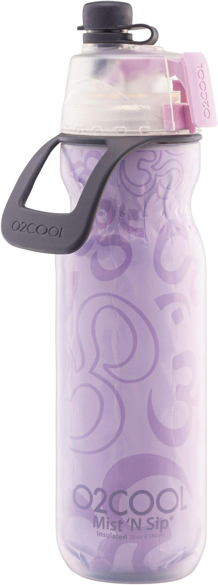 O2COOL Mist 'N Sip Misting Water Bottle 2-in-1 Mist And Sip Function With No Leak Pull Top Spout Reusable Sports Water Bottle - 20 oz (Yoga Lilac)