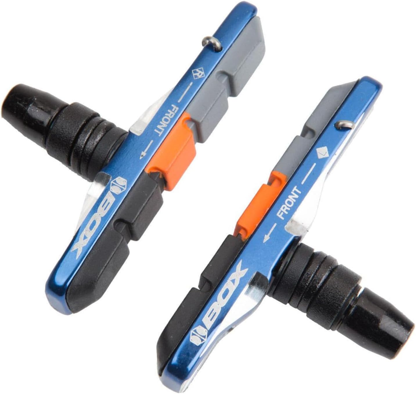 Box One 70 Millimeters BMX Brake Pads w/CNC-Machined Cartridge Body, Silver Machined Accents, Laser-Etched Graphics, Triple Compound Rubber Pad & Pivoting Posts | Blue