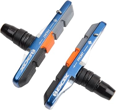 Box One 70 Millimeters BMX Brake Pads w/CNC-Machined Cartridge Body, Silver Machined Accents, Laser-Etched Graphics, Triple Compound Rubber Pad & Pivoting Posts | Blue
