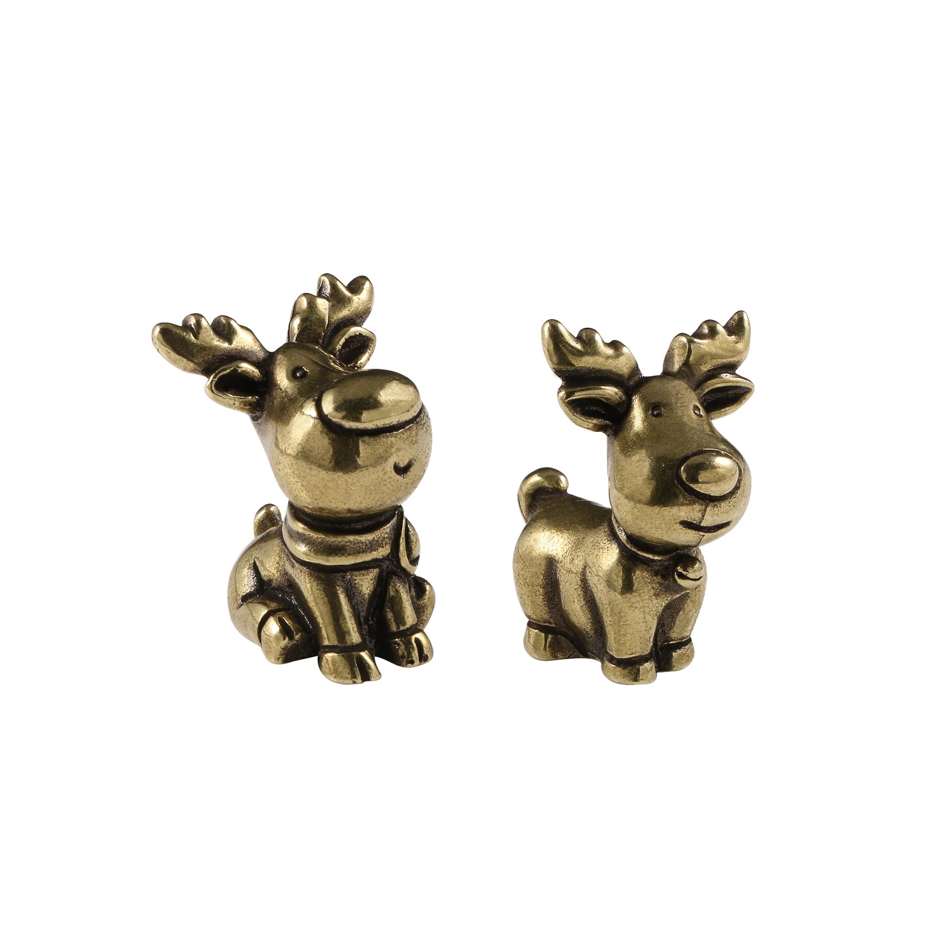 NGDFGR 2Pcs Brass Christmas Deer Miniature Figurines,Lovely Elk Statue Sculpture Crafts Collection Office Home Study Desktop Ornament Bonsai Micro Landscape Sand Table Decor