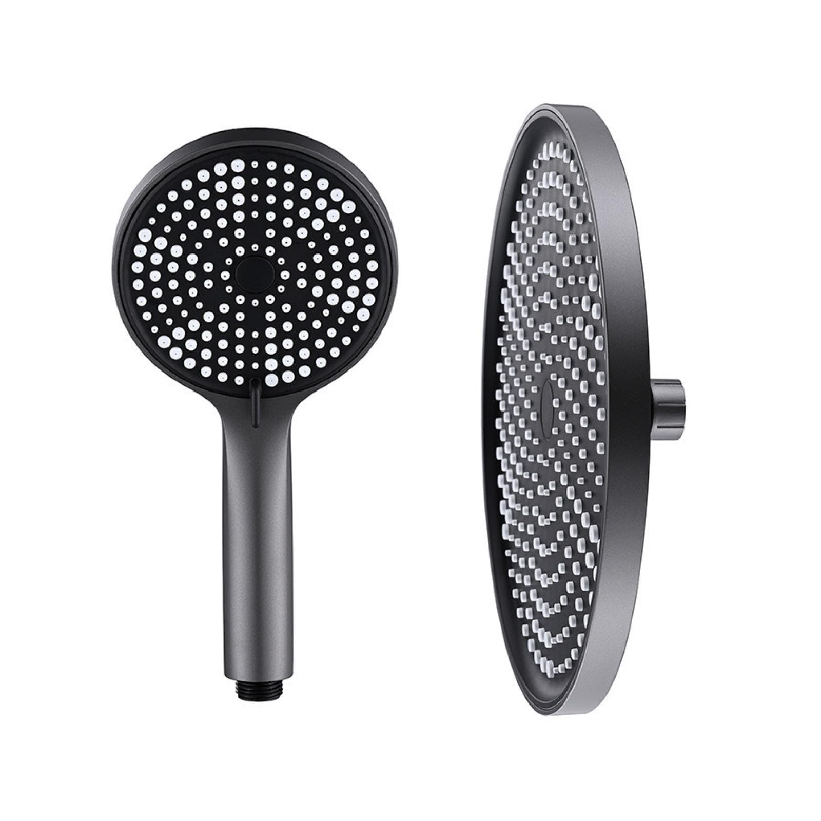 Fanjubei Turbocharged Handheld + Top Spray Kit, Gun Ash Round Air-Boosted Showerhead With Top Spray, Handheld Turbocharged + Top Spray Set Gun Gray