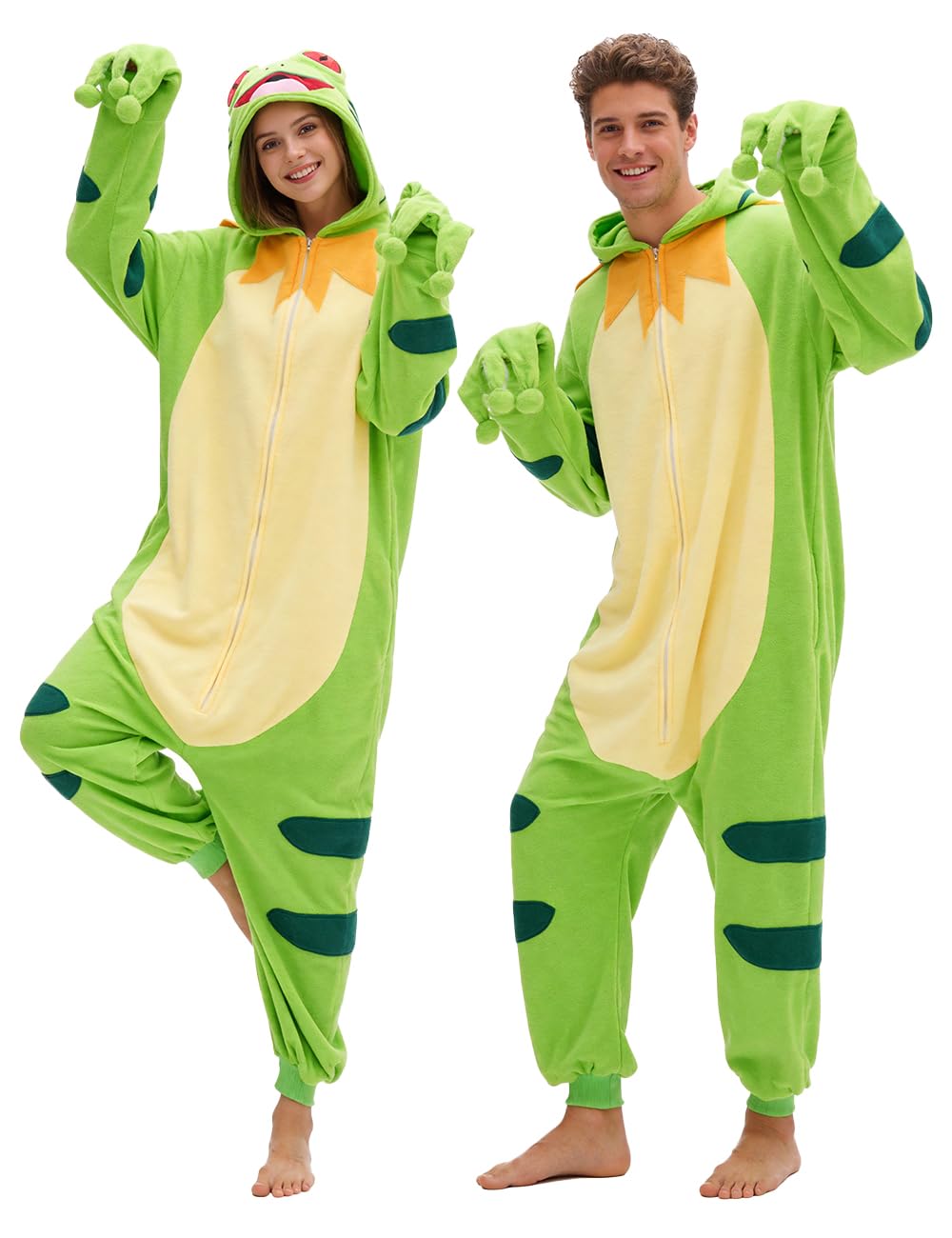 Unisex Adult Onesie Animal Cosplay One Piece Pajama Sleepwear Halloween Christmas Custume for Women Men Teens, Green