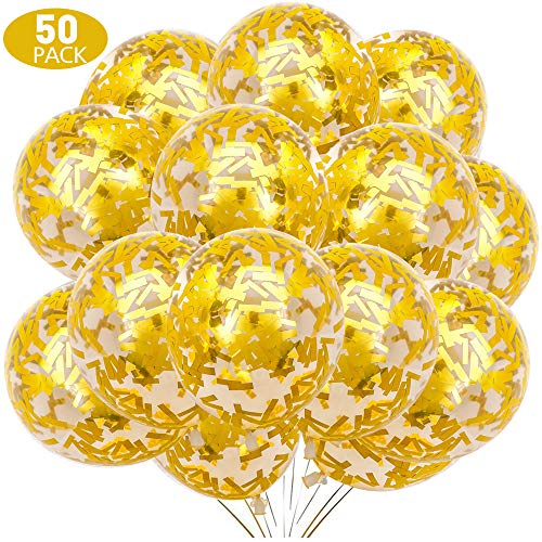 SKYIOL Palloncini Compleanno Oro Coriandoli 30cm Palloncini Elio Trasparenti Palloncino con Dorati Coriandoli per Matrimonio Sposi Battesimo Bambino Bimba Nascita Bambina Laurea Decorazioni Feste