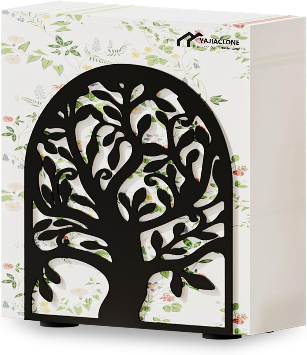 YAJIACLONE Tree of Life Black Metal Napkin Holder - Decorative Countertop Dispenser for Kitchen Dining Table, Fits Cocktail Lunch Dinner Napkins