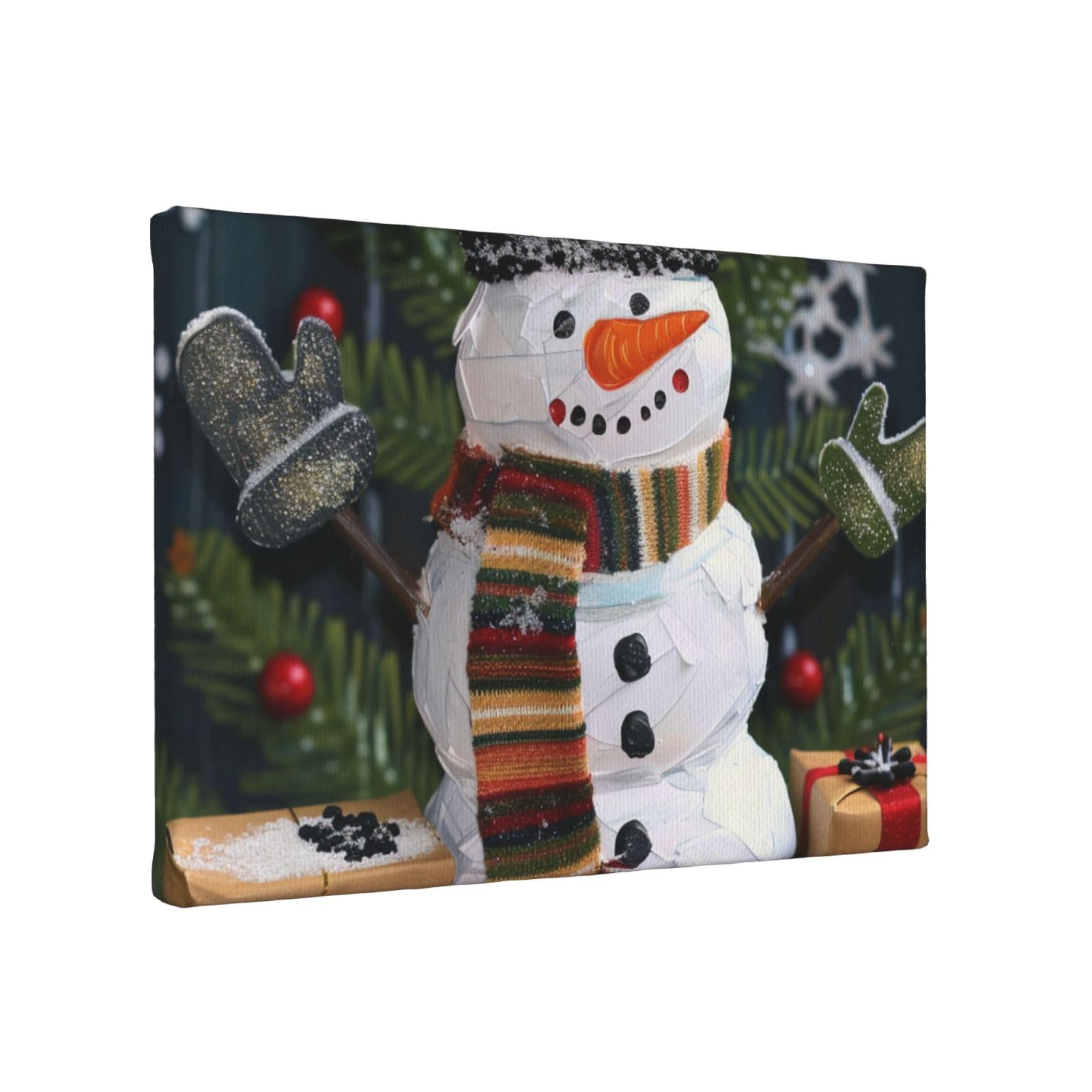 YKLJG Christmas Carton Snowman Printed Wall Art Canvas Painting 30x20 CM Wooden Framed Picture Painting Artwork Prints for Bedroom Kitchen Home Office Decor