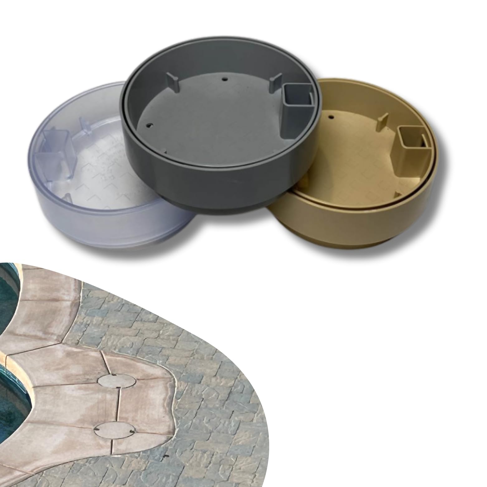 One Stop Outdoor Cubierta redonda de 15 cm para piscina Pouralid – Combina la tapa de acceso de drenaje de tu tapa de skimmer con tu hormigón, fabricada en Estados Unidos Premium (transparente)