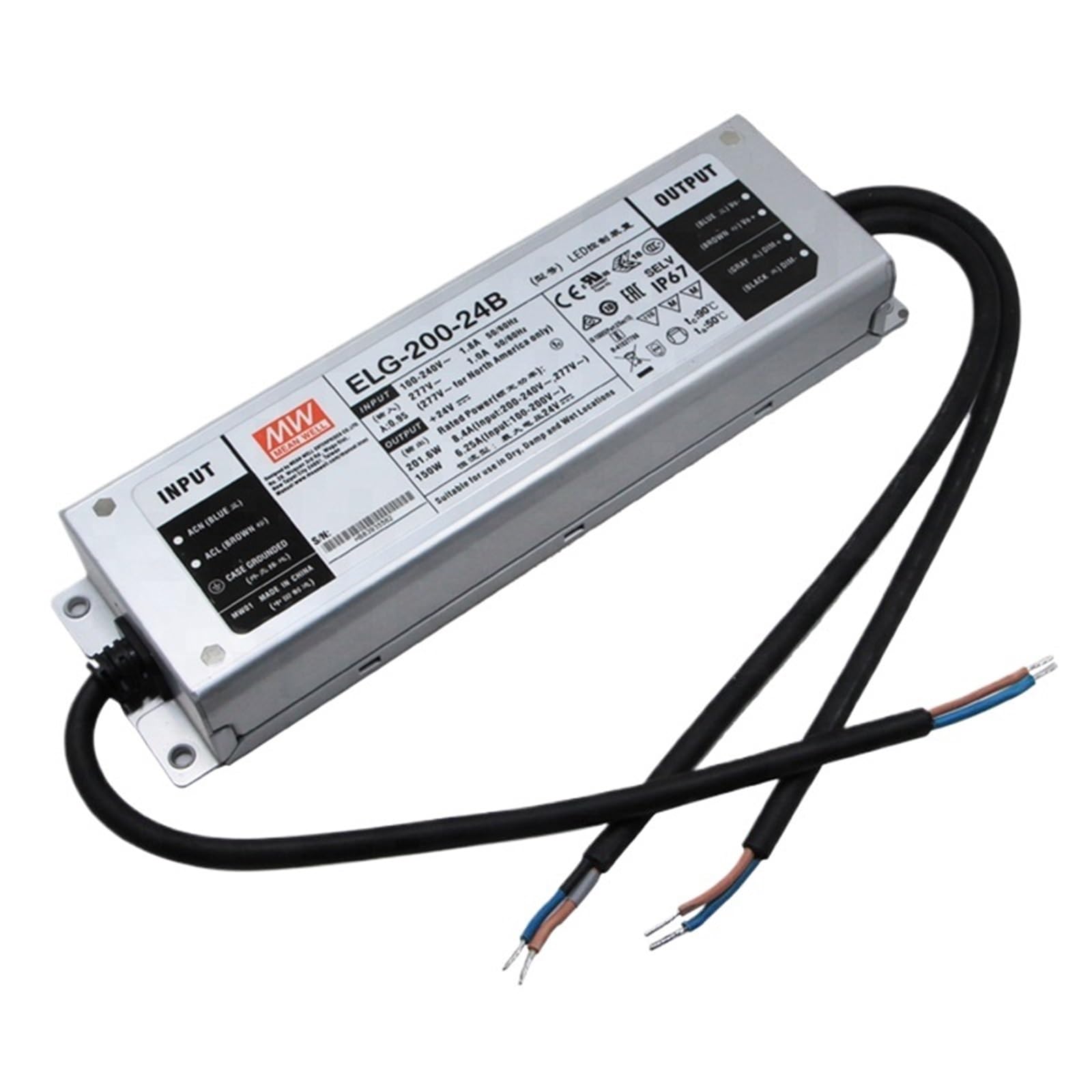 Fcarumiqp One Color Elg-200-24B-3Y 200W 8.4A 24V Dimmable Led Power Supply 110V/220V Ac To Dc Waterproof Ip67 Dimming Led Driver