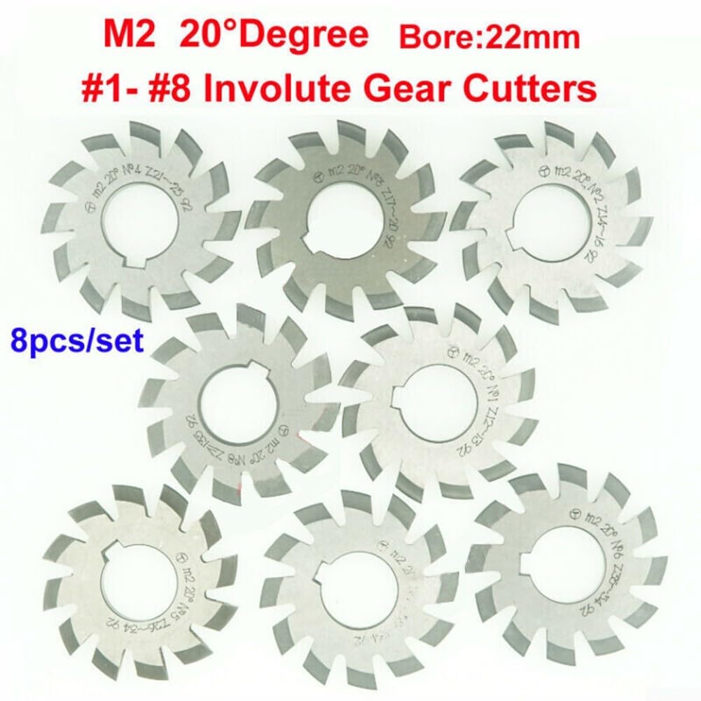 8-teiliges Zahnradschneider-Set, HSS M2 für Involute Zahnräder mit 22 mm Bohrung