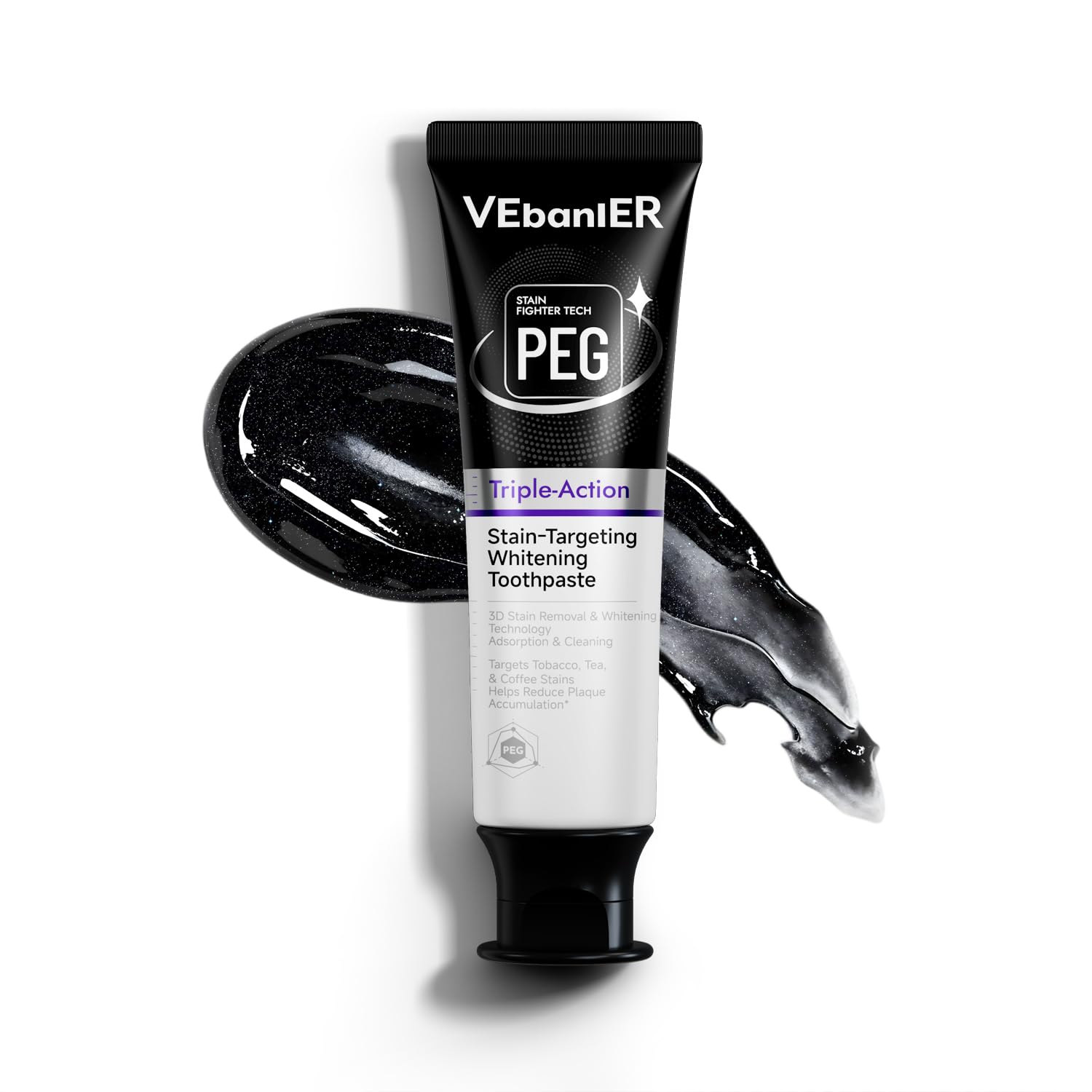 VEbanlER Stain-Targeting Teeth Whitening Toothpaste,Natural Deep Remover Stain, Plaque&Bad Breath,3D White with Charcoal,Fluoride Free,Non Toxic,for