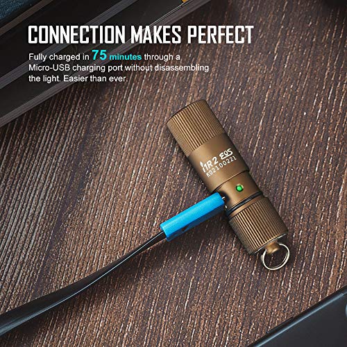 Image of OLIGHT i1R 2 EOS 150 Lumens Tiny Rechargeable Keychain Flashlight EDC Mini LED Keyring Light with Built-in Battery for Camping Hiking Dog Walking etc (Desert Tan)