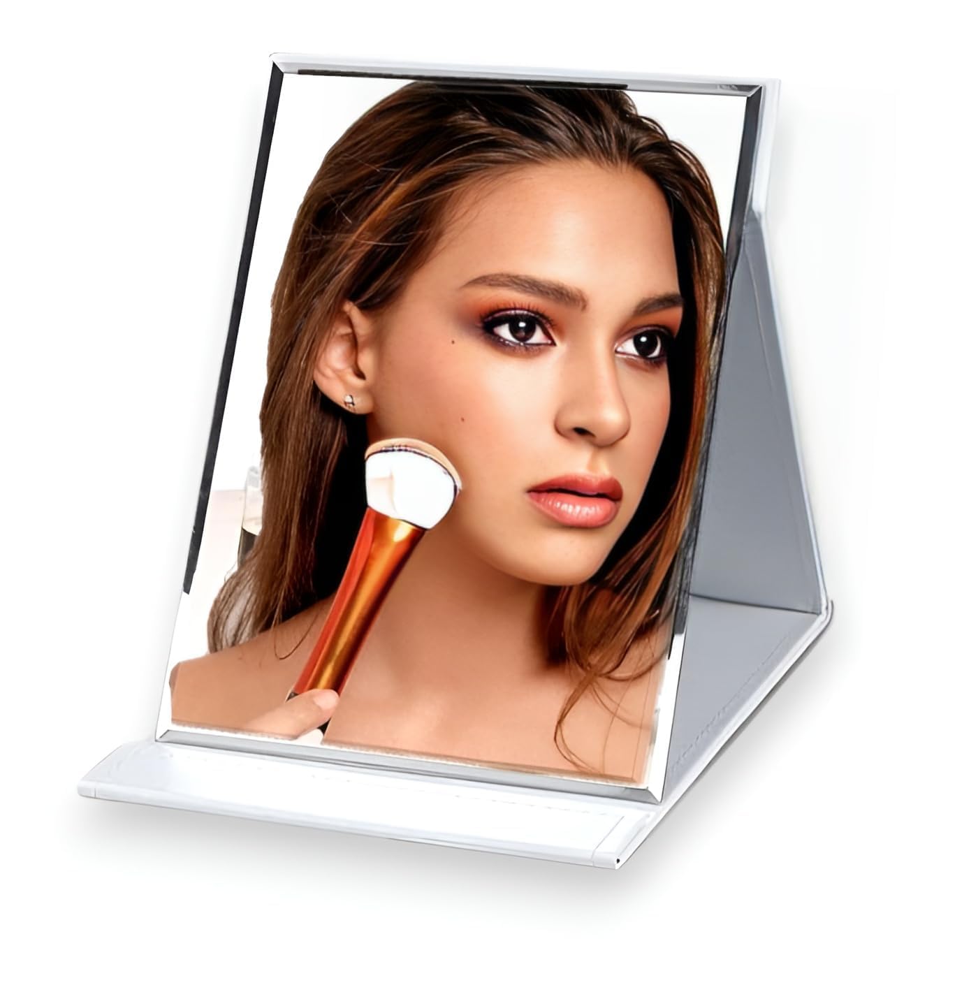 CRENTROVA Table Desk Vanity Makeup Mirror, Portable Folding Mirror with Stand Adjustable Rotation Tavel Make Up Mirror, Bathroom for Shower Shaving (White)-image-33