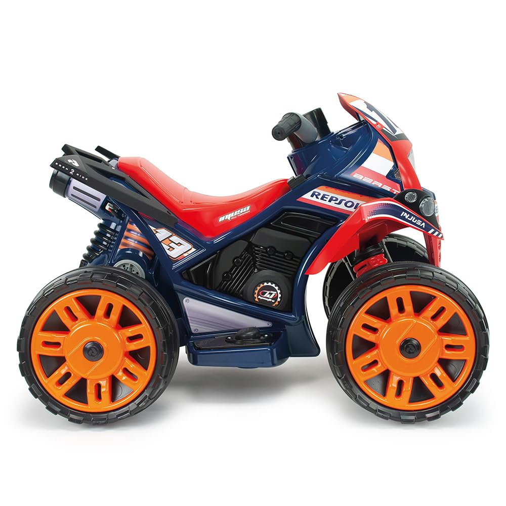 Quad Electrique Enfants 2 a 4 Ans The Beast Repsol 12V Pedale Accelerateur Marche Arriere Roues Larges Jouet Garcon Bleu Batterie Incluse Cadeau Exterieur Conduite INJUSA