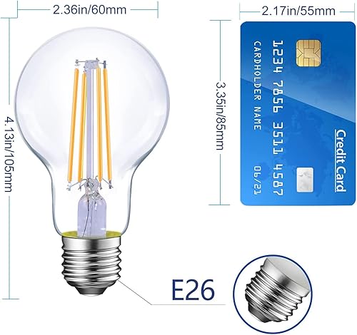 Miniatura 2 de Bombillas LED E26, equivalente a 40 W, 4000 K, bombilla de filamento LED clásico de vidrio transparente A19, no regulable, paquete de 6