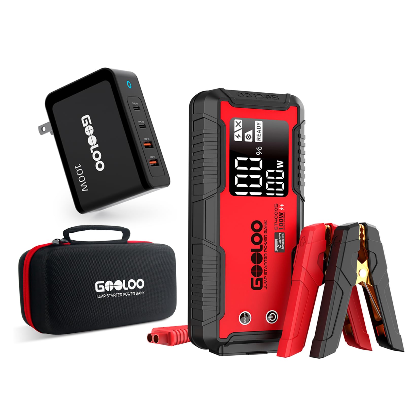 GOOLOO GT4000S Jump Starter 4000A Car Starter Eva Protection Case 100W USB C Charger Block