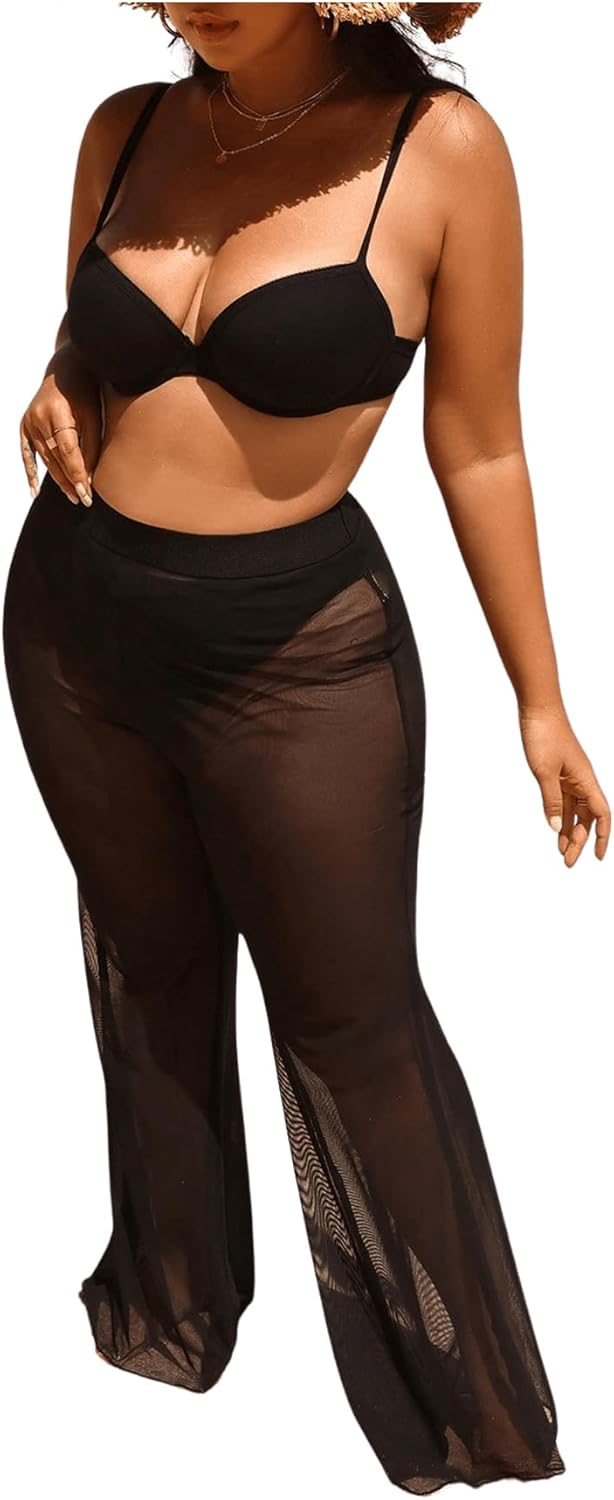 Women's Plus Size Beach Pants Sheer Mesh Swimsuit Coverup High Waisted Bikini Cover Up Bottoms - Image 5