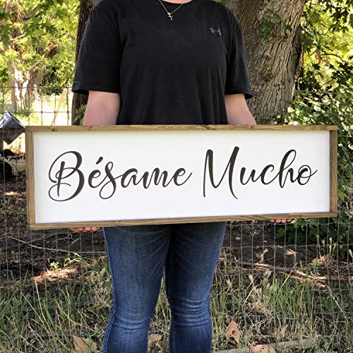"N/A" Besame Mucho Kiss Me A Lot. Farmhouse Style Rustic Wood Sign in Spanish Language Sign Over The Bed Farmhouse Decor Couple Sign