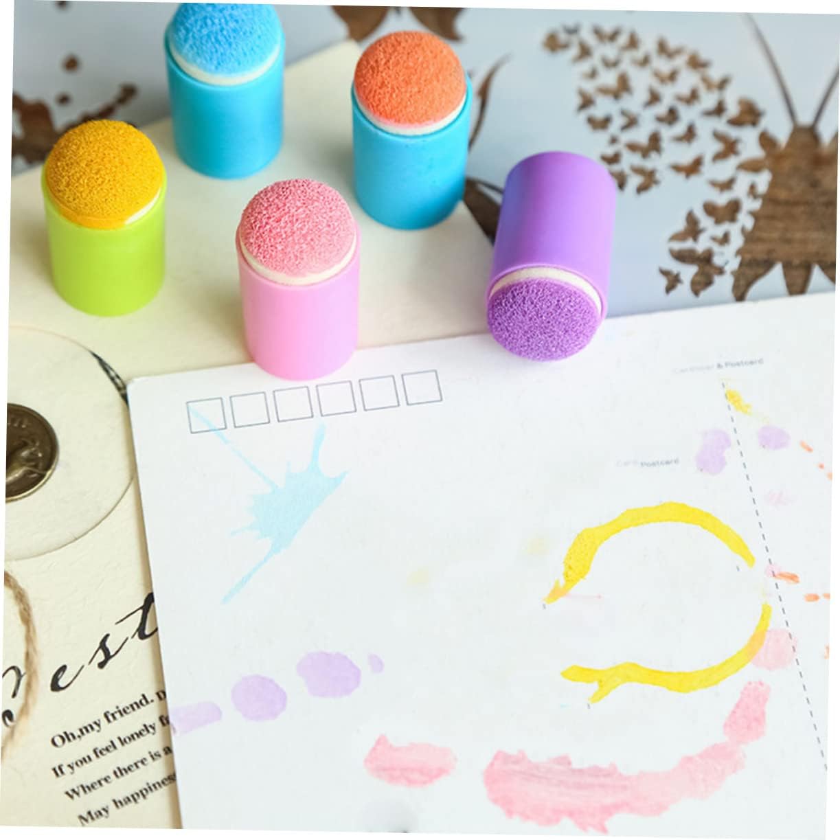 5Pcs Drawing Sponge Stamp Creative Finger Sponge Daubers for Painting and Crafts Easy to Use Ink Applicators for DIY Projects Black