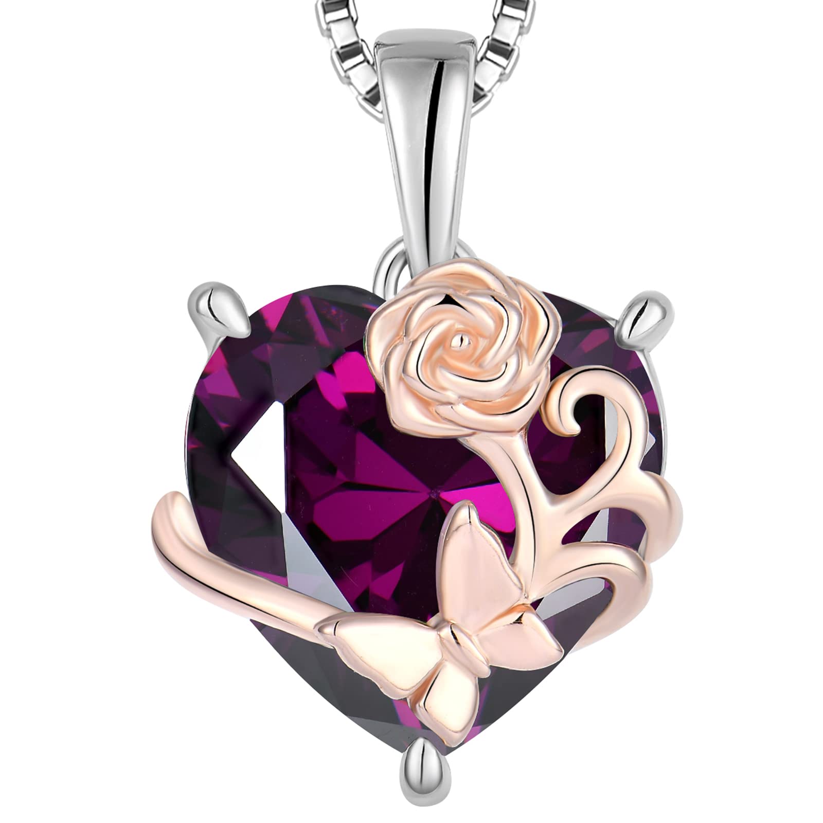 YL Collar Corazón Plata de Ley 925 con 12 piedras de Nacimiento Circonita Rosa Colgante para Mujer