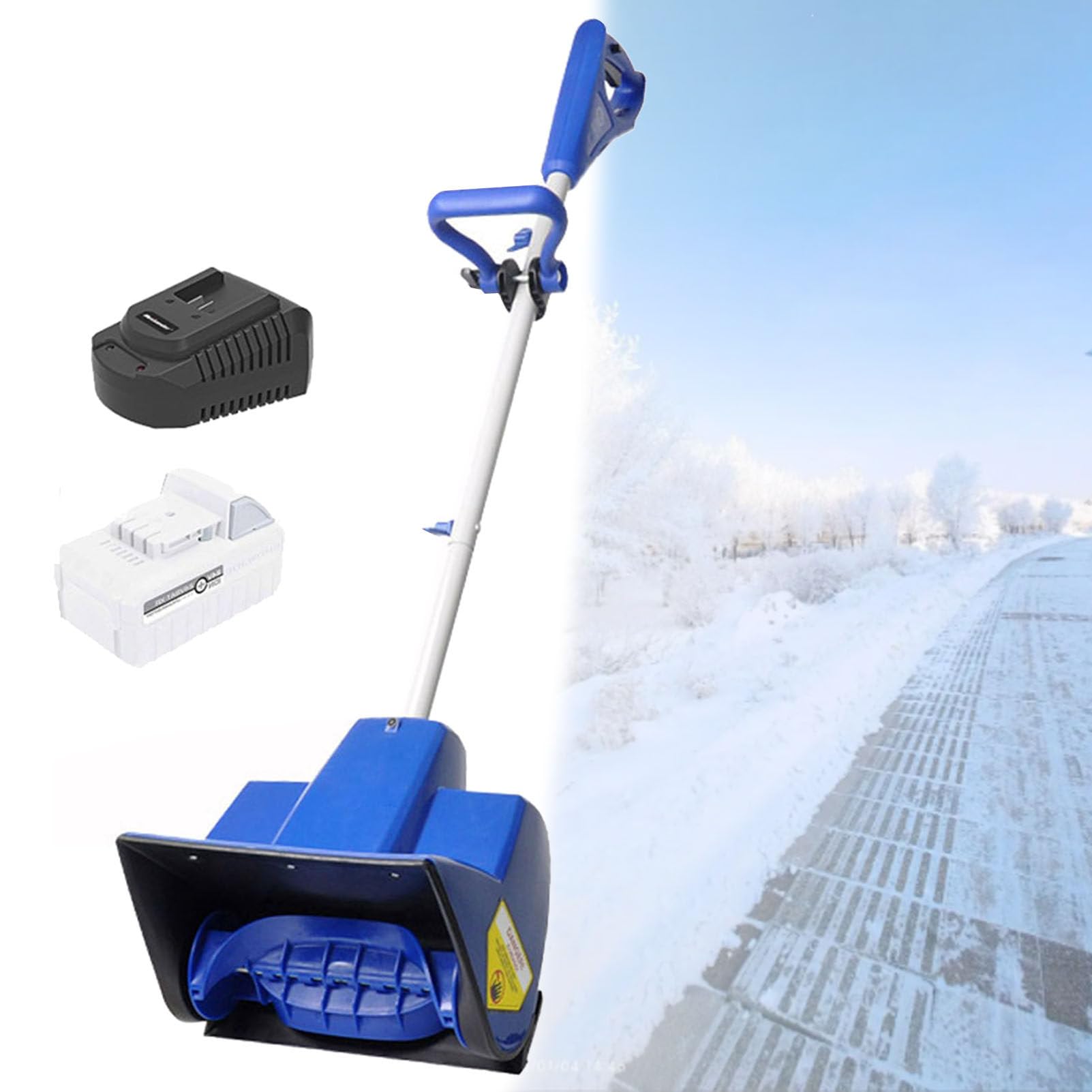 Pala da Neve Senza Fili, spazzaneve Elettrico Pieghevole con direzione Regolabile e Asta telescopica, spazzaneve a Batteria per Strade e vialetti scolastici 1Battery