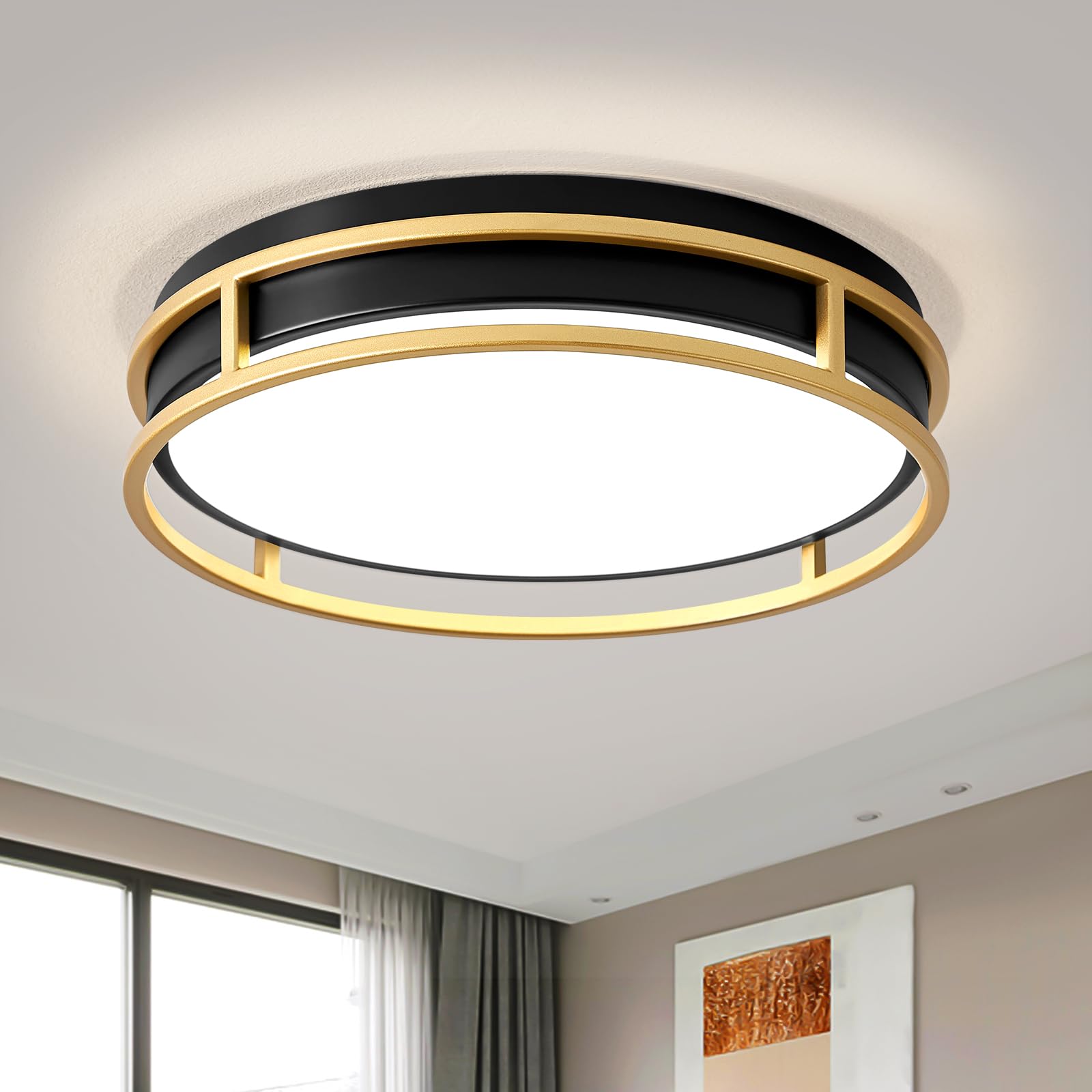 Plafonnier LED,Luminaire Plafonnier Métal Noir et Doré,40CM lampe plafond Rond pour Chambre, Salon, Cuisine, Couloir, Salle à manger 36W 4000K