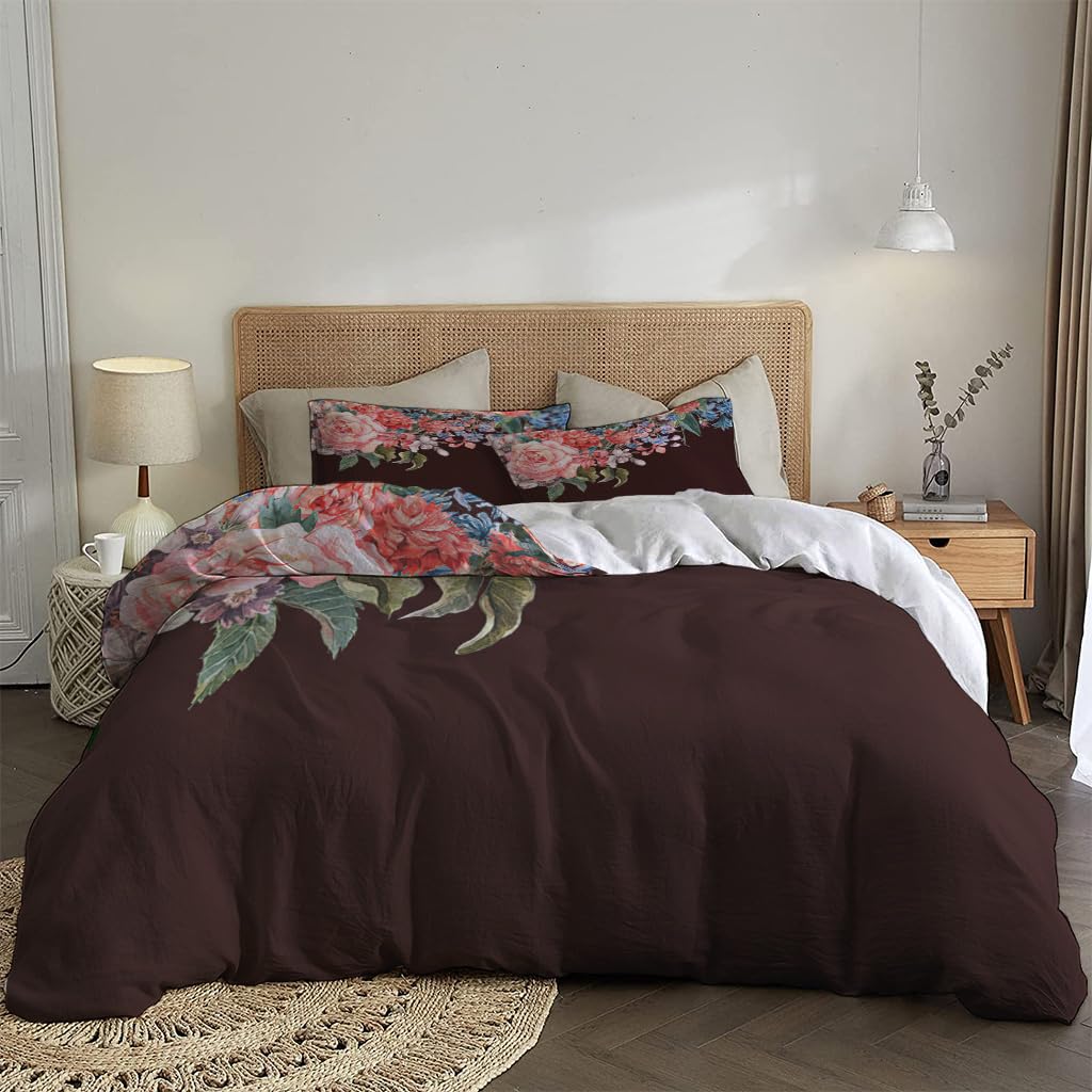 NIBAINLO 布団カバーバラの花束（黒背景） 肌に優しい ピーチスキン加工 掛け布団カバー 和式 洋式 あったか 布団カバーセット リバーシブル ホームステイ ホテル 家庭兼用