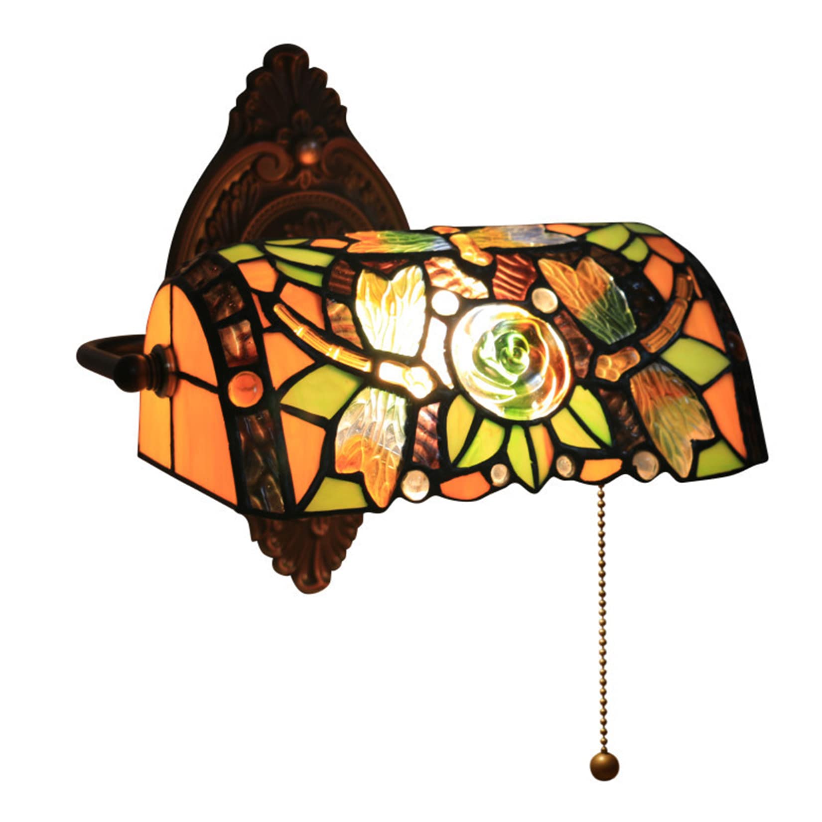Lampe murale Tiffany vintage avec interrupteur à chaîne pour éclairage vertical de chambre