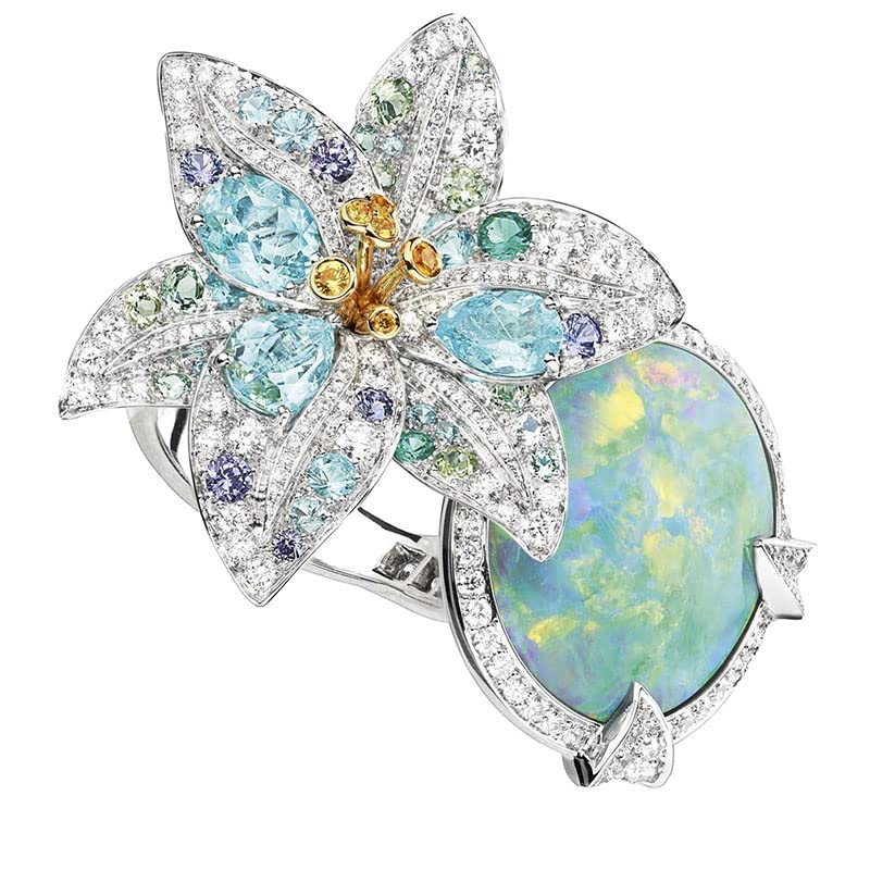 Fashion Ladies Colorful Female Flower Opal White Zirconia Crystal Ring For Women Party Jewelry Accessories size8