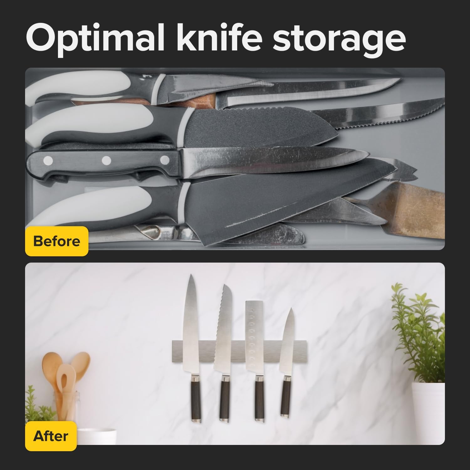 Knife Magnetic Strip 12" Steel – Magnetic Knife Holder for Wall no Screws – Kitchen Utensil Holder, Knife Bar, Knife Rack, Kitchen Organizer and Tool Holder