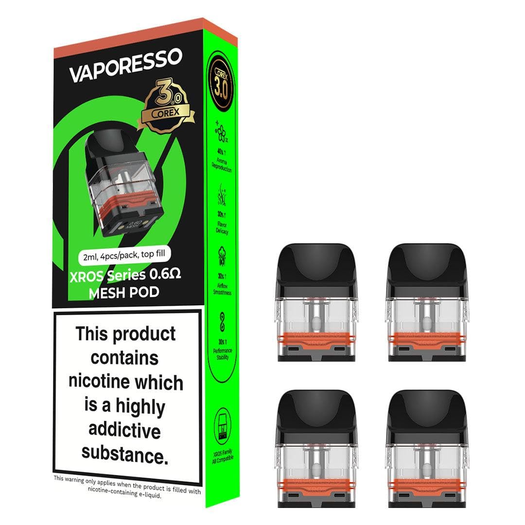 Vaporesso Xros Corex 3.0 Pods - Top Fill Compatible with Entire Vaporesso Range Only, 2ml Capacity, Built-In Mesh Coil, Pack of 4 (0.6ohm)