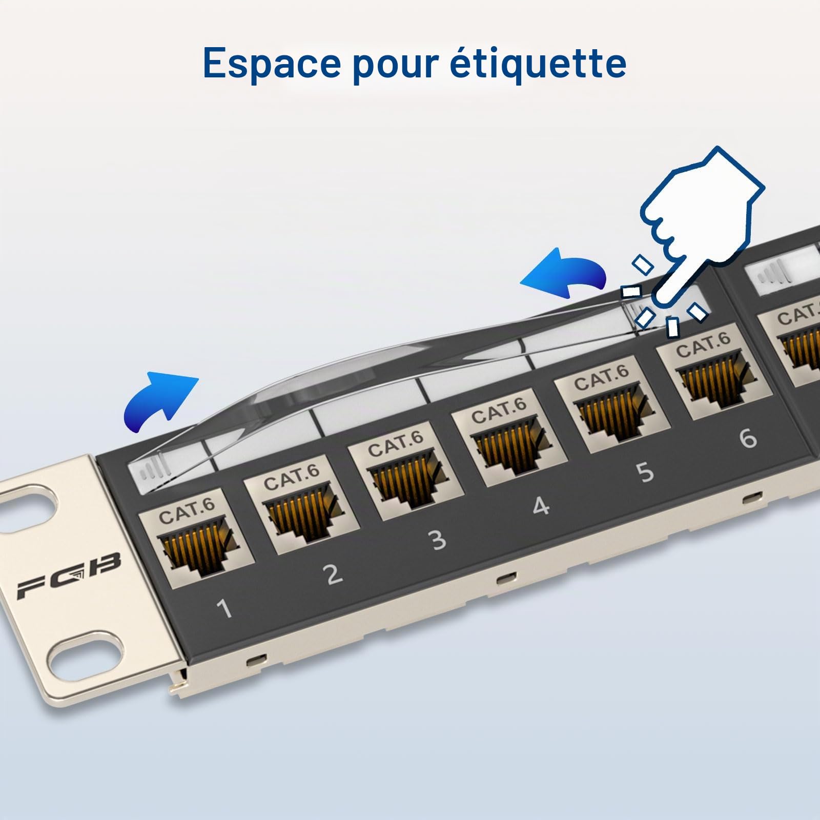 FGB Panneau de brassage 1U 24 ports, coupleur Keystone blindé Cat6 RJ45, panneau de brassage réseau monté en rack ou mural de 48,3 cm avec barre arrière, pour commutateur réseau Gigabit