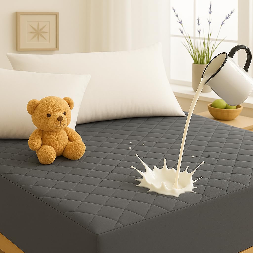 TCD Waterproof Cotton Quilted - Breathable, Hypoallergenic, Noiseless Ultra Soft Fitted Bed Cover with 3 Layers of Protection, 100% Waterproof, No-Slip Design | Grey, Double (48 * 72)-image-32