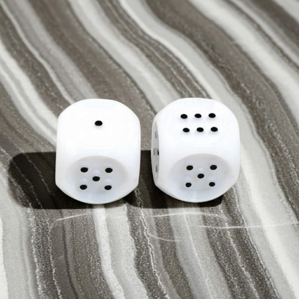 White Tactile Dice with Raised Black Pips D6 20mm (25/32in) Pack of 2 Dice Koplow Games