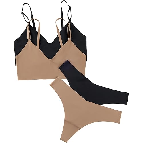 Women's 2 Pack Seamless No Show Bralette and Panty Set Matching Lingerie Set
