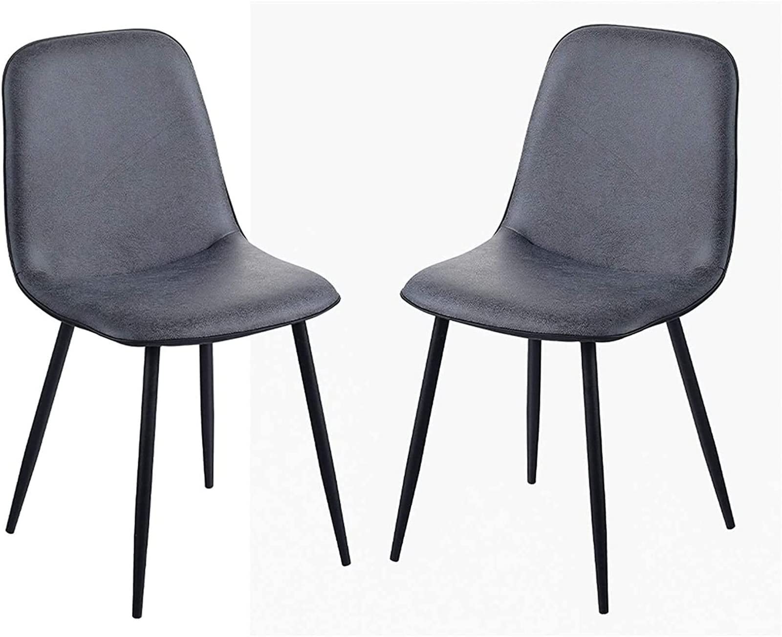 SJIALEN Modern Dining Chairs Set of 2, for Lounge Office Backrest Soft Faux Leather Seat with Black Metal Legs Kitchen Chairs Kitchen Chair (Color : Dark Blue, Size : 42x45x88cm)
