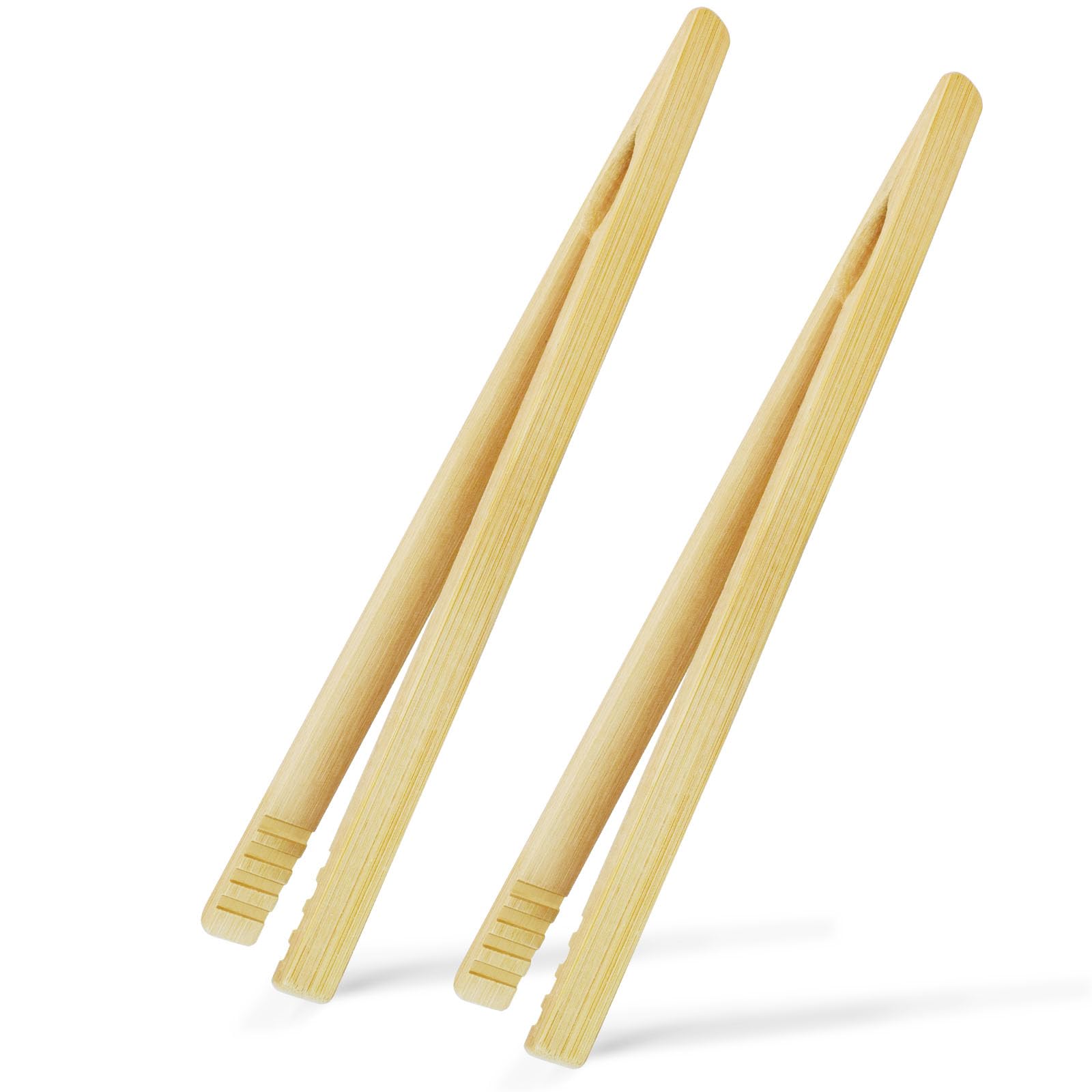 2 Pieces 100% Natural Bamboo Toast Tongs,10.2 Inches Long Tongs with Anti-slip Design,for Toaster,Fruits, Bread & Pickles, Kitchen Utensil, Salad, Pasta, Grilling, BBQ