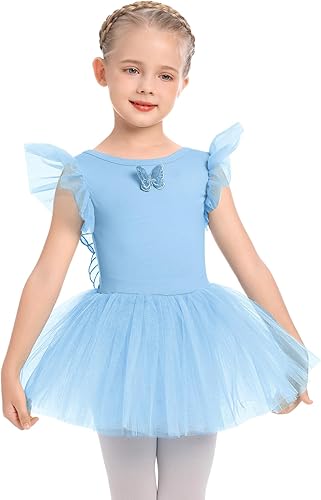 Miniatura 2 de AFAVOM Leotardos de ballet con alas de mariposa para niñas pequeñas, vestido de ballet con volantes, falda de leotardo de bailarina, traje de