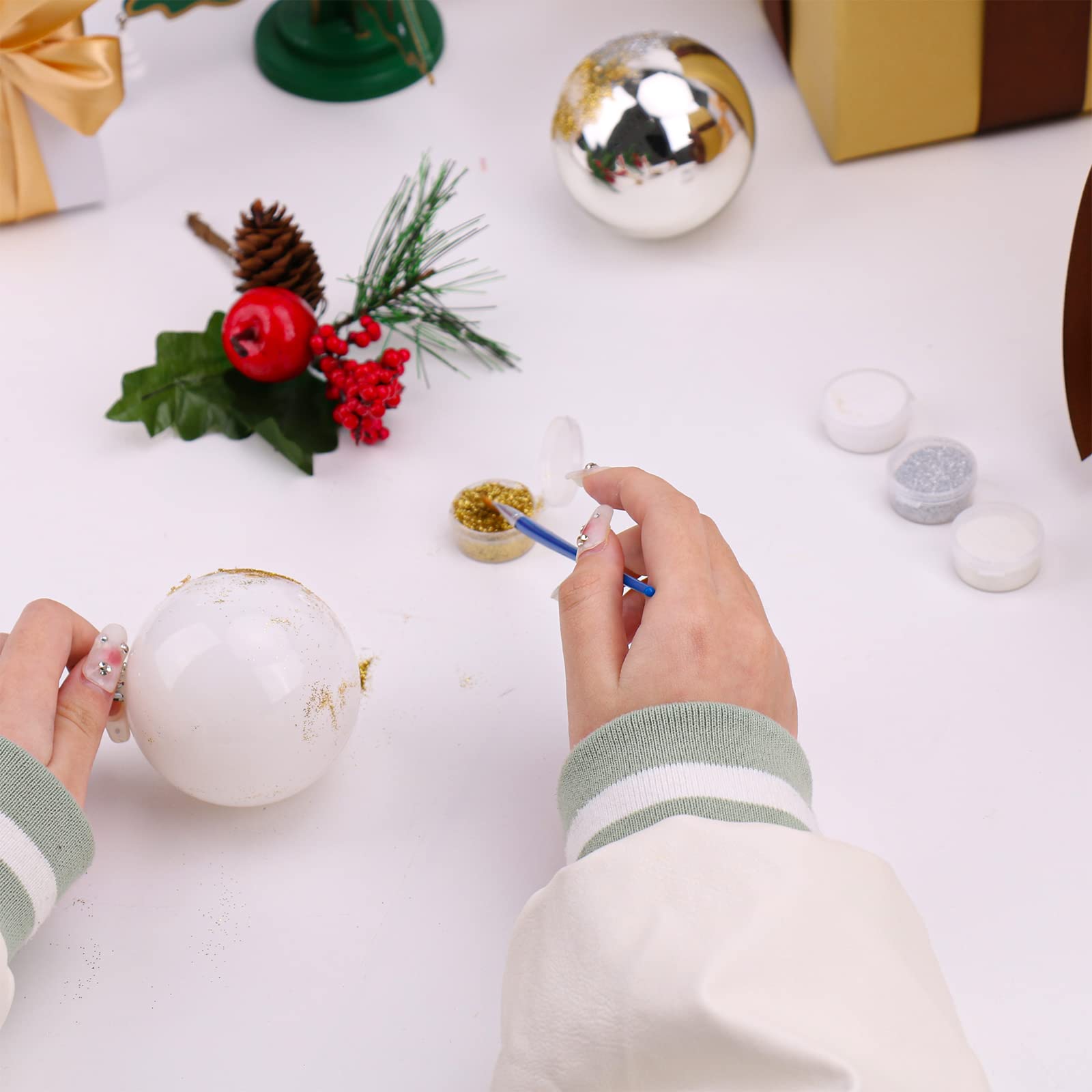 Photo 1 of 2 PCS Christmas Ornaments Balls DIY Craft Christmas Balls for Kids Hanging Ornaments DIY Craft Activities for Christmas Tree 2 .76 inch Christmas Hanging Ball Decorations Silver and White